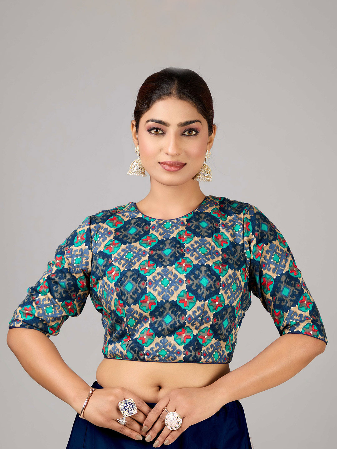 Ethnovog Printed Viscose Close Neck Saree Blouse