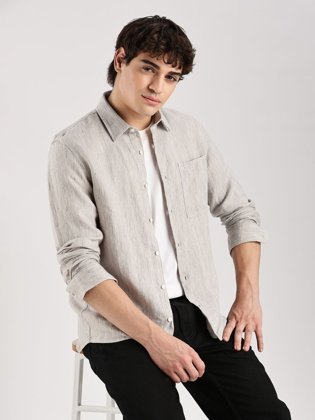 Calvin Klein Jeans Men Pinstripes Striped Cotton Regular Fit Shirt