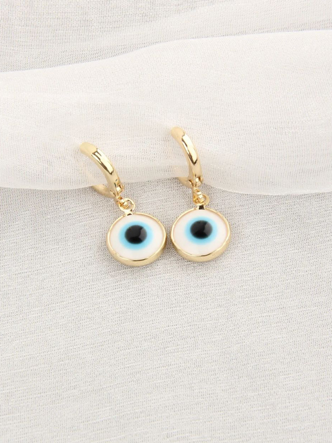 SALTY Pack of 2 Women Evil Eyes Gold Brim Wind Drop Earrings - Light Blue
