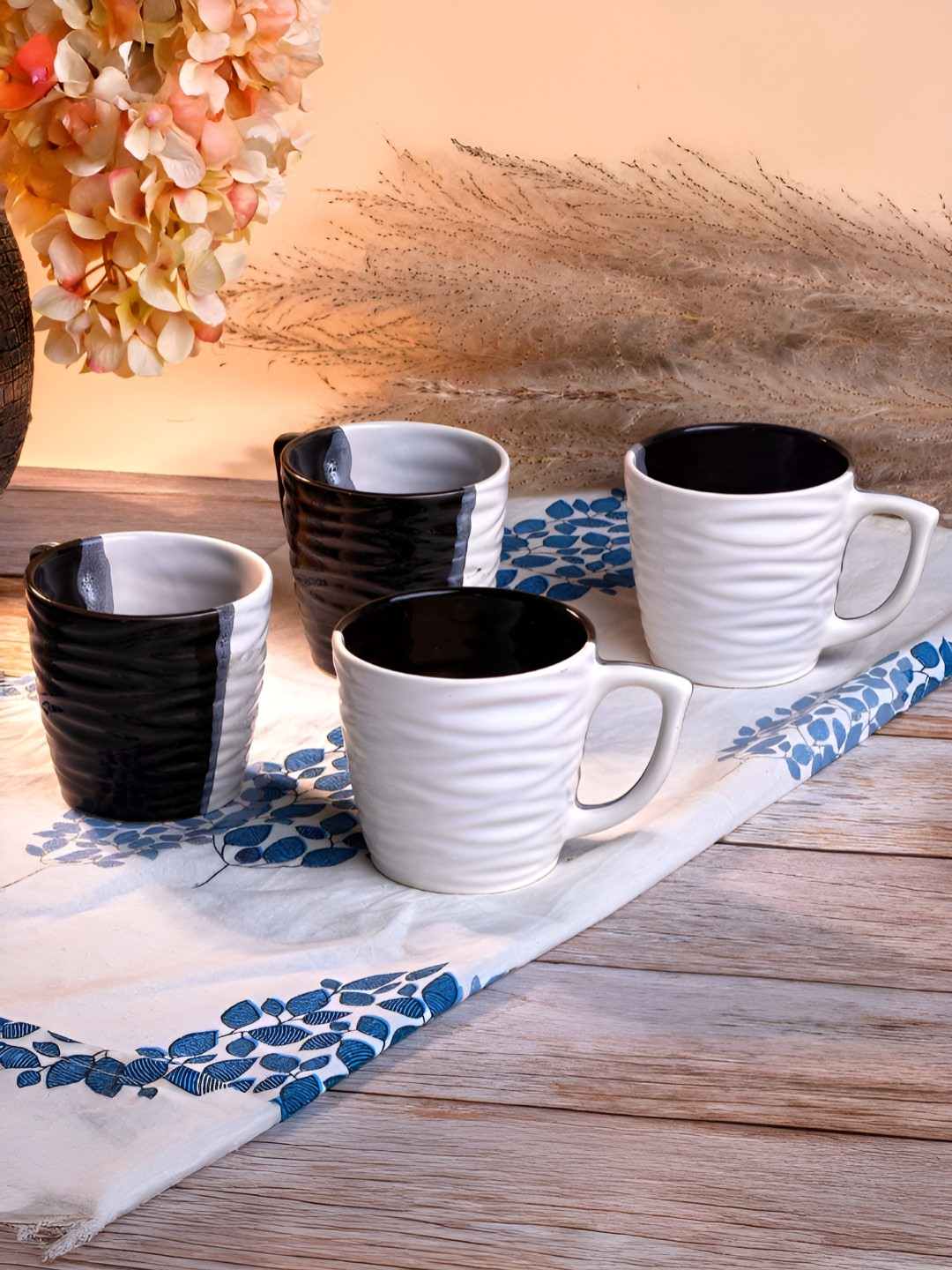 Storepedia Navodit Name Personalised Black Textured Ceramic Microwave Safe 4 Piece Mugs-150ml