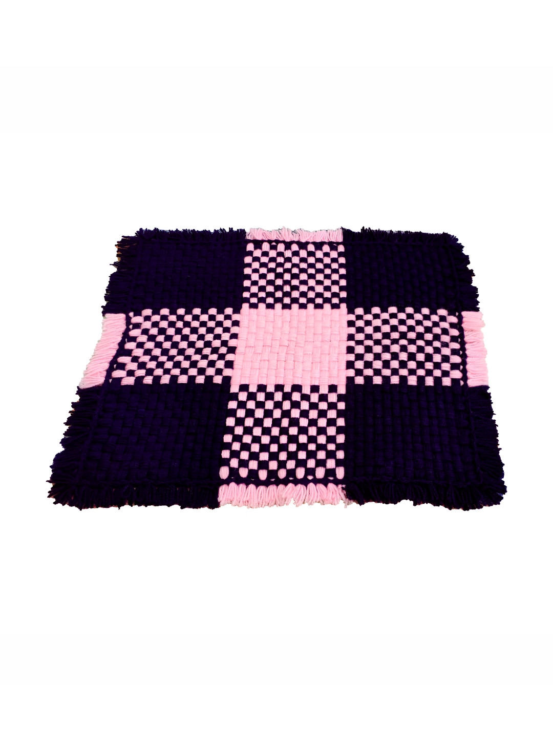 Jaipur Woollen Handicraft Pink & Navy Blue Handmade Woollen Puja Prayer Mat