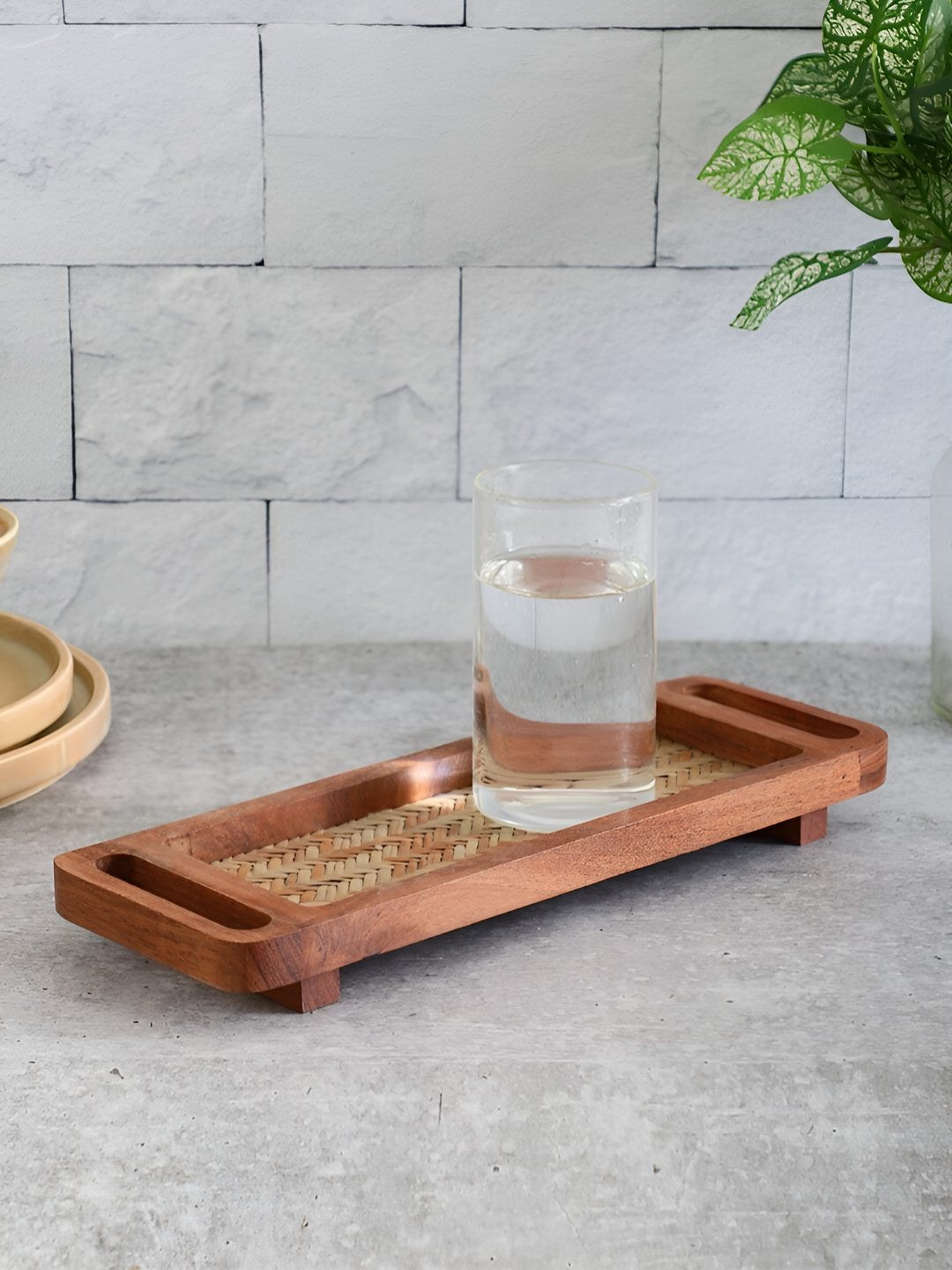 VarEesha Brown Wood Hand-Painted Serving Tray