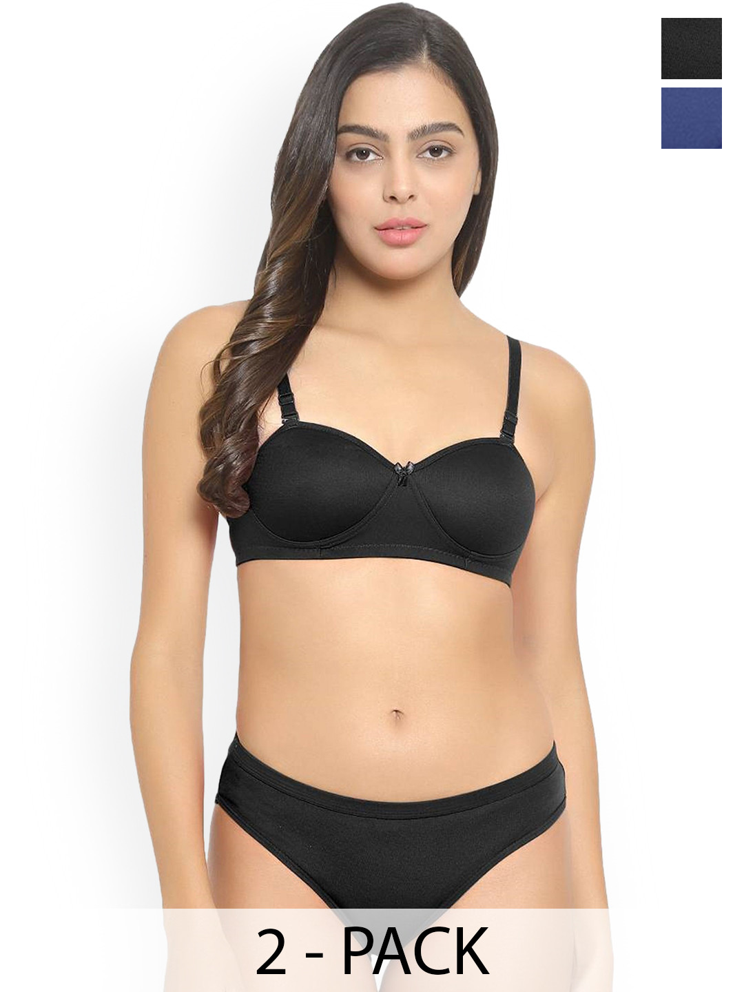 AROUSY Pack Of 2 Cotton Lightly Padded Lingerie Sets J_Demi-Set_B,Bl