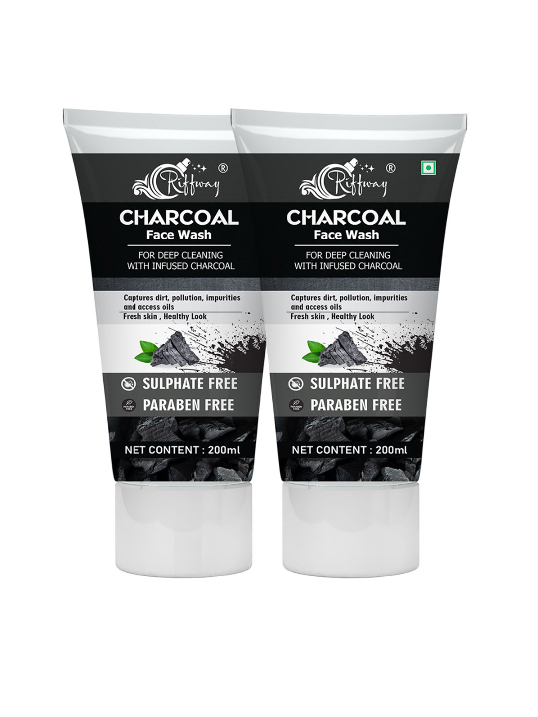 riffway Set Of 2 Charcoal Face Wash For Oil Control & Acne Defense - 200 ml Each