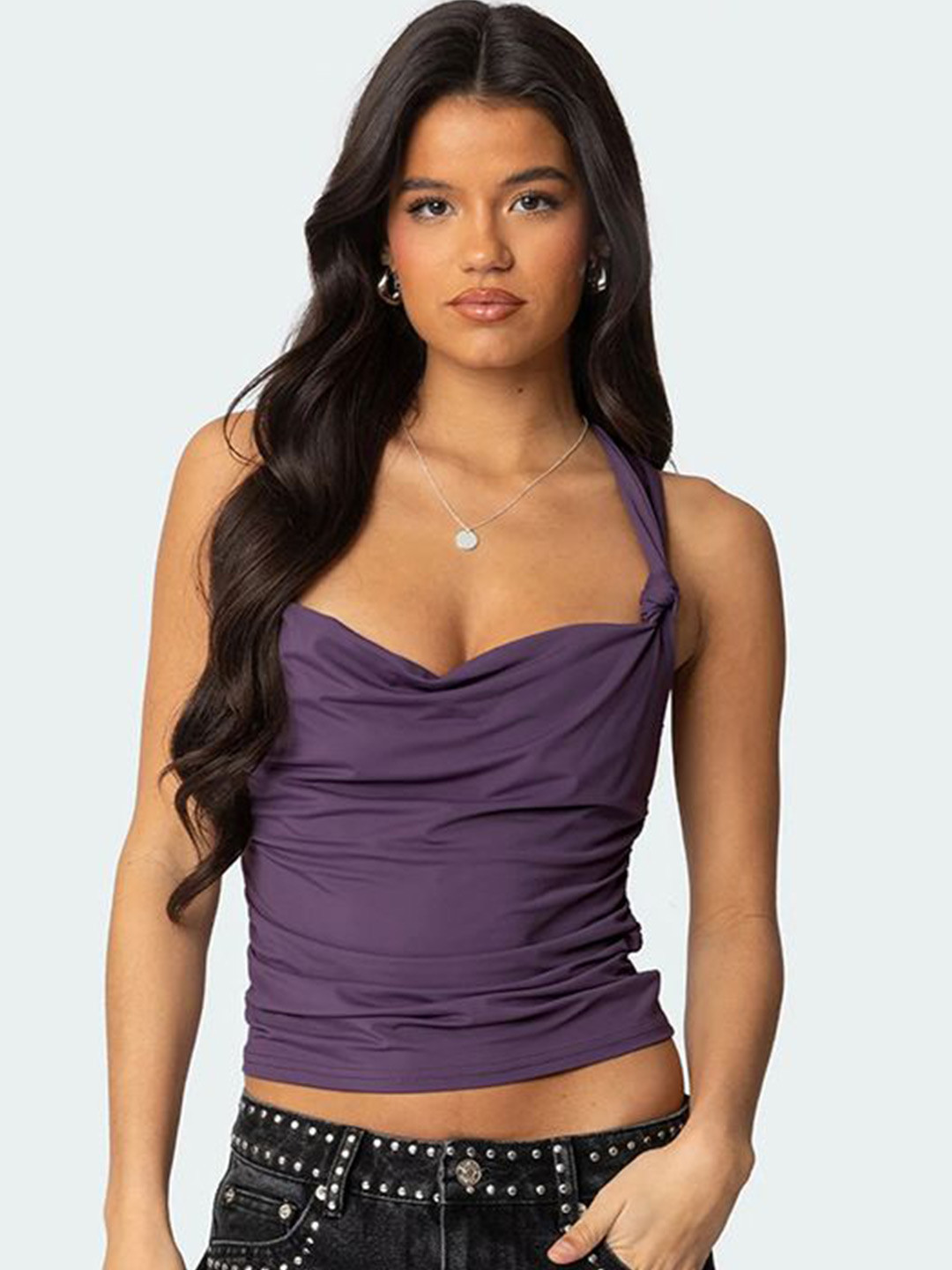 StyleCast x Revolte Women Square Neck Shoulder Straps Styled Back Top