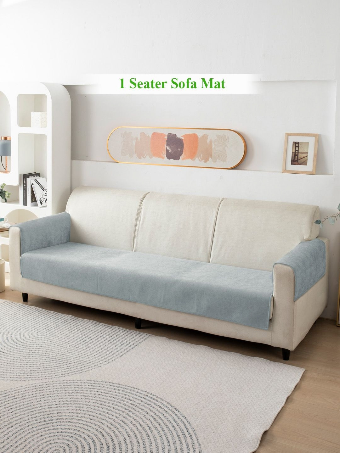 HOKIPO Light Grey Solid 1 Seater Sofa Seat Mat With 2 Pc Armrest Cover