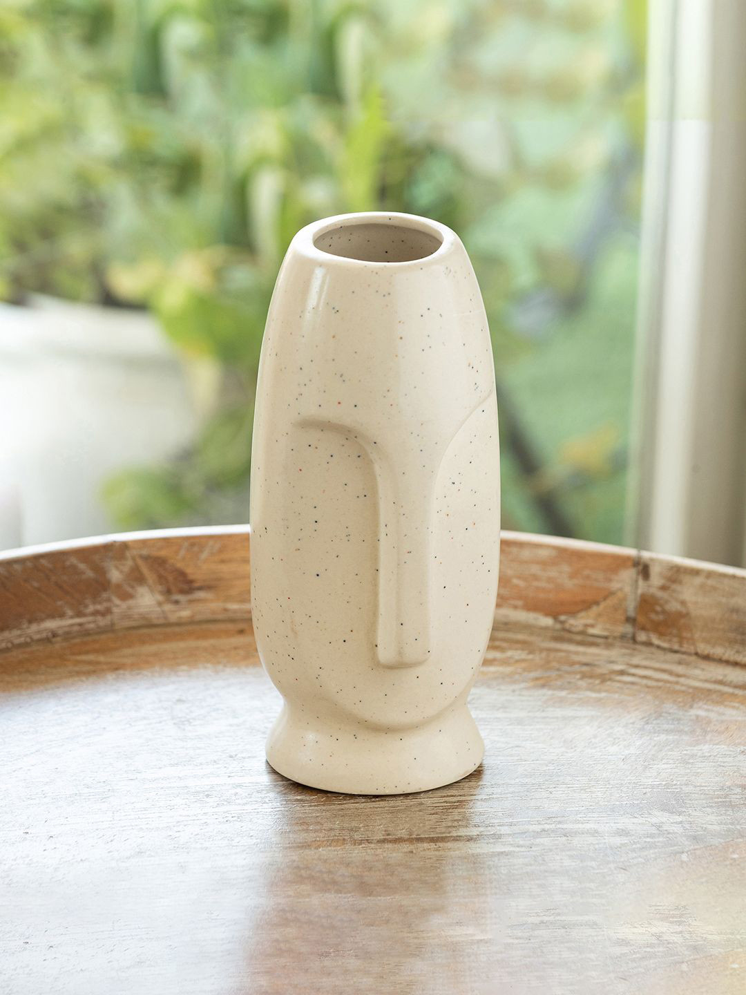 ExclusiveLane The Expression Series Off-White Calm-Face Ceramic Decorative Vase