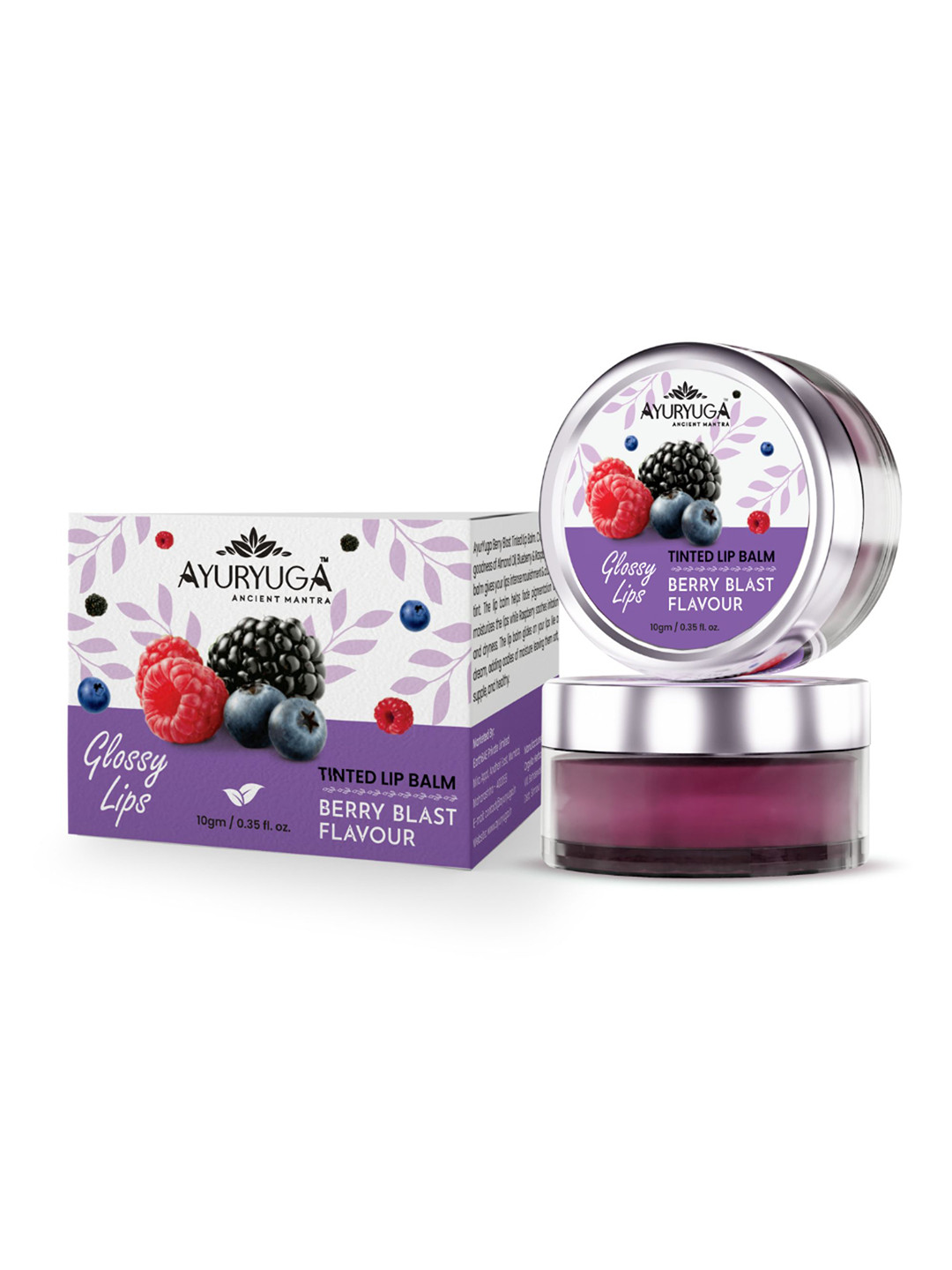 Ayuryuga Set Of 2 Glossy Lips Ultra Hydrating Tinted Lip Balm - 10 g Each - Blast Flavor