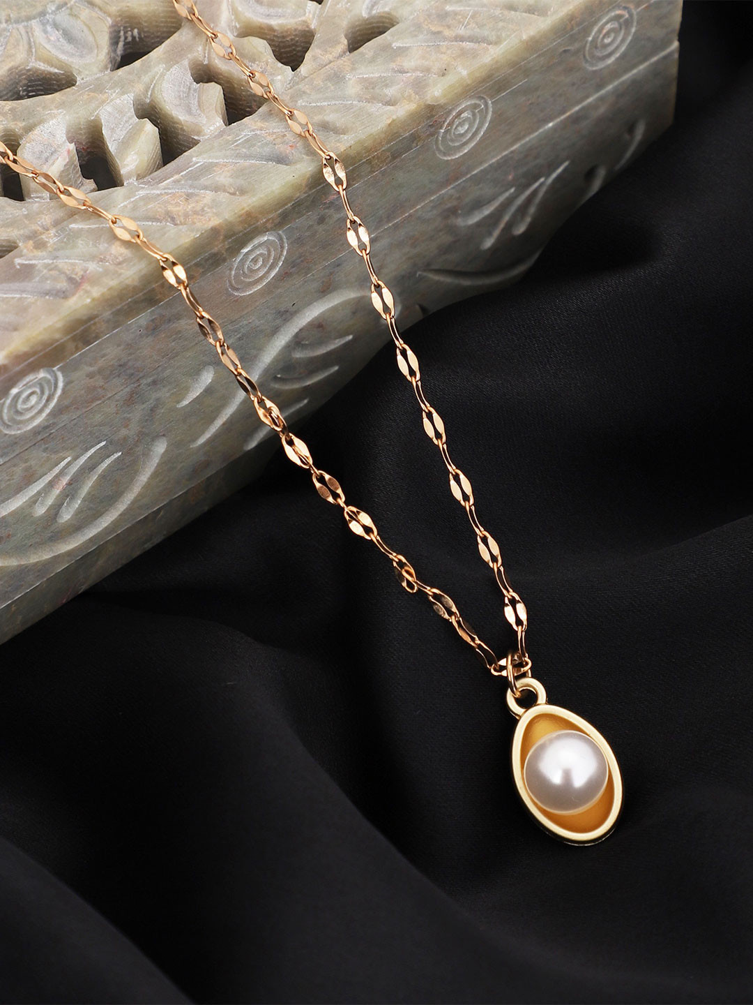 BISHTY  Gold-Plated Oval Pendants with Chains