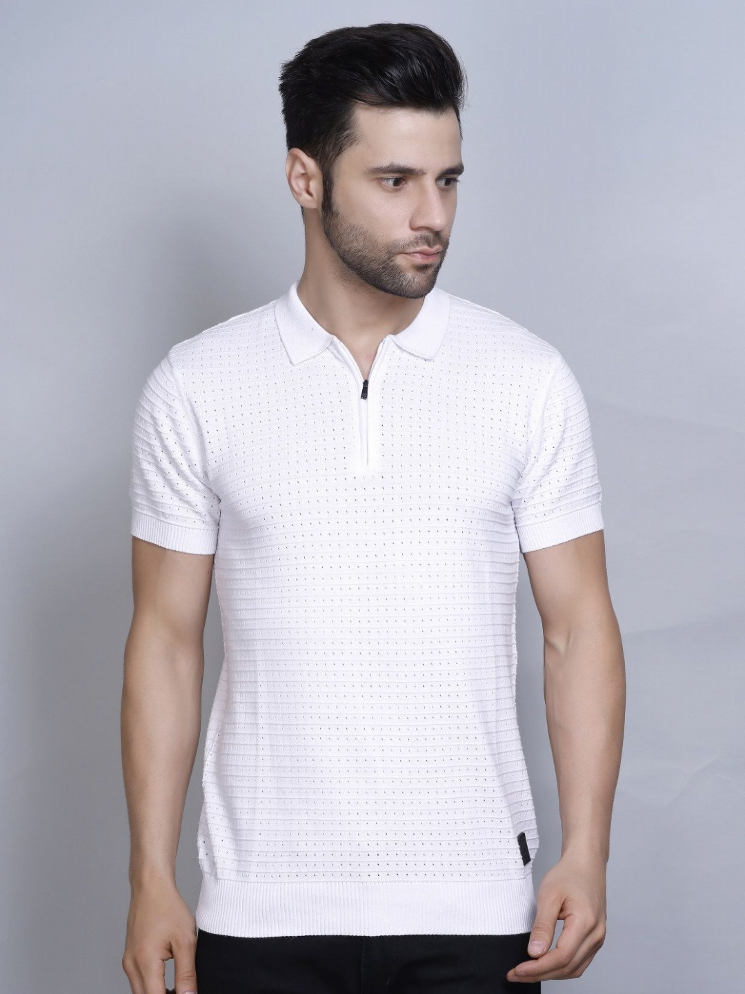 PULAKIN Self Design Polo Collar Pure Cotton T-Shirt