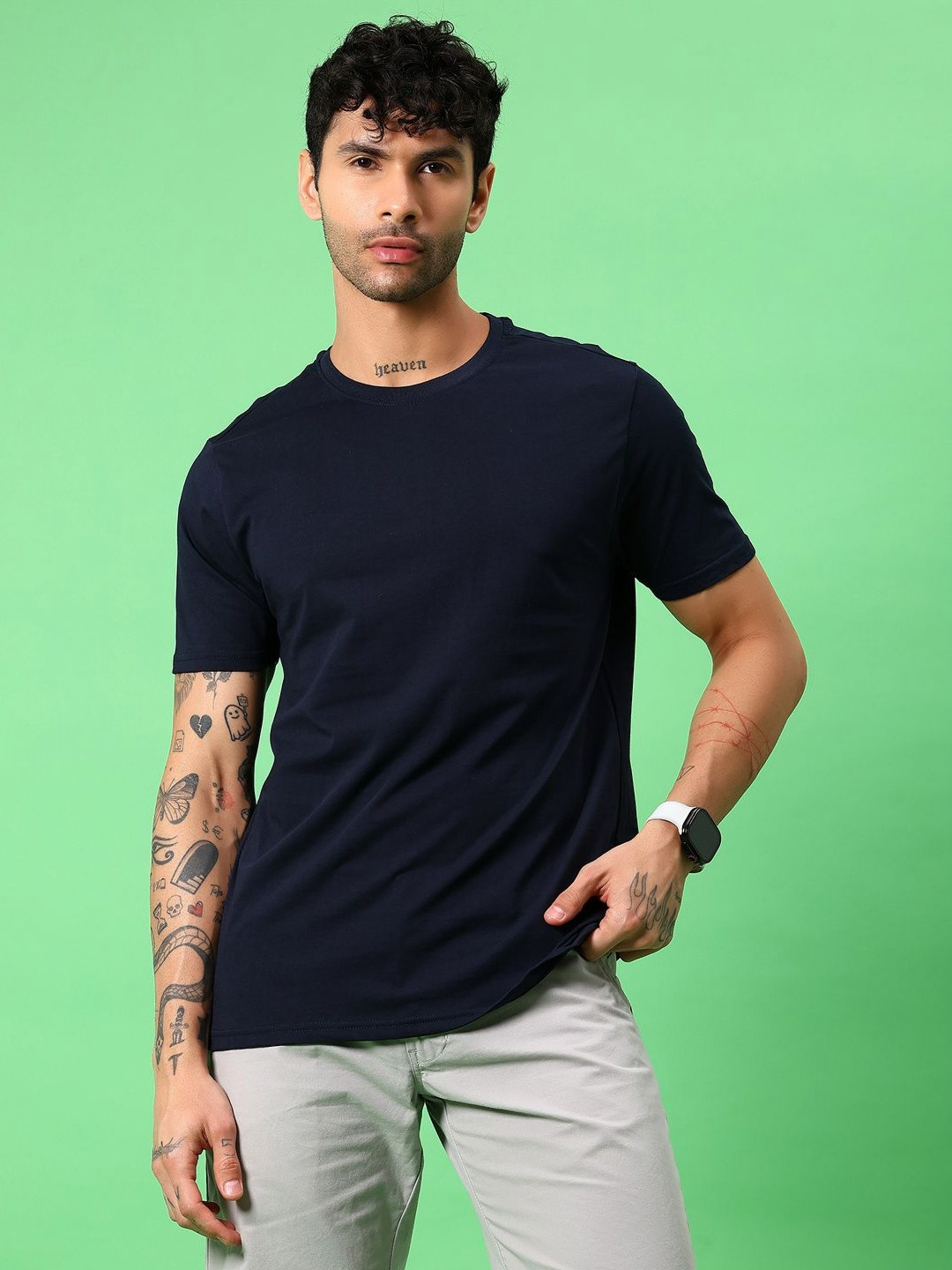 V-Mart Round Neck Short Sleeves Cotton T-shirt