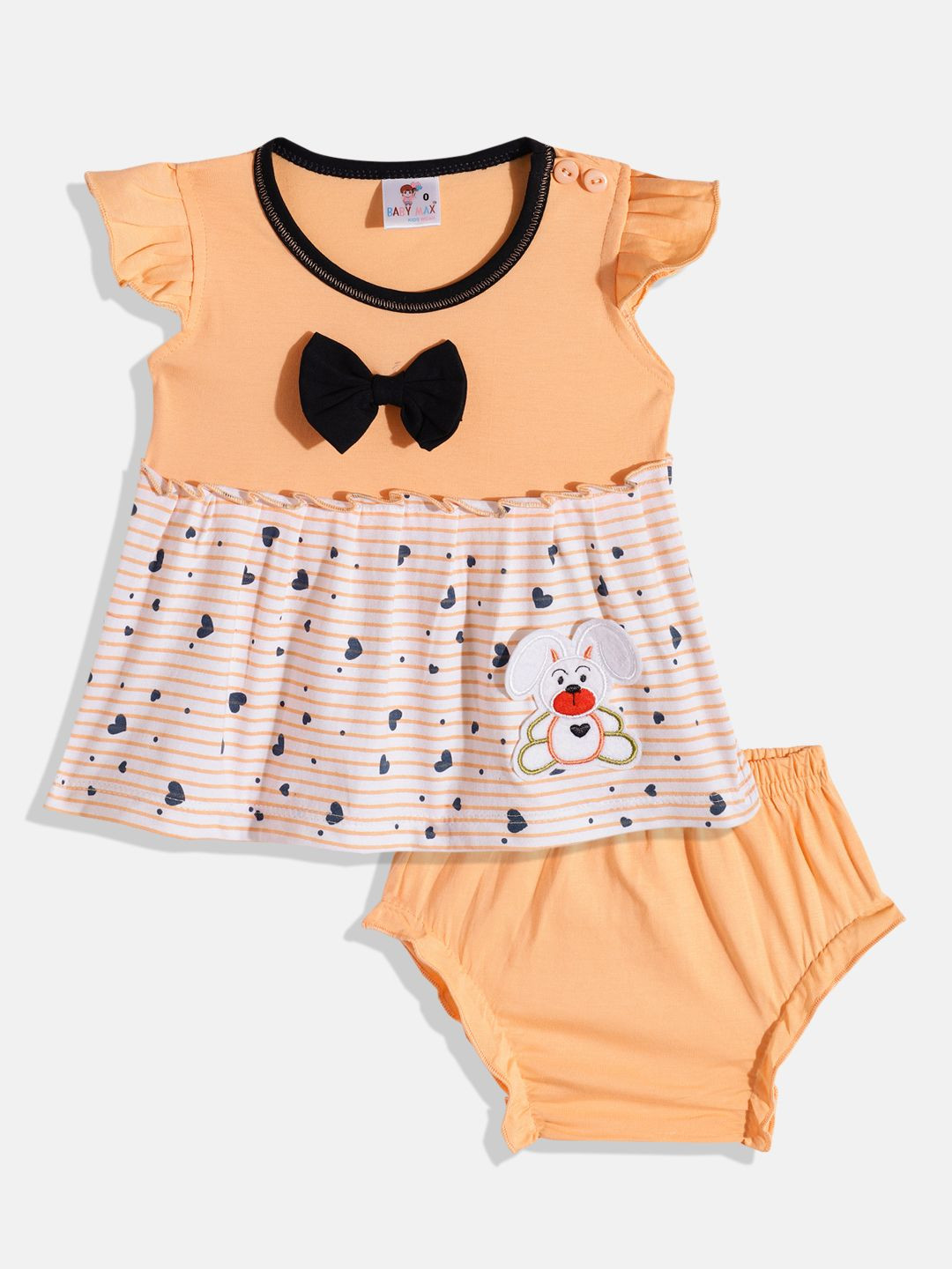 BABYMAX Infant Girls Printed Flutter Sleeve Pure Cotton Fit & Flare Dress With Bloomers