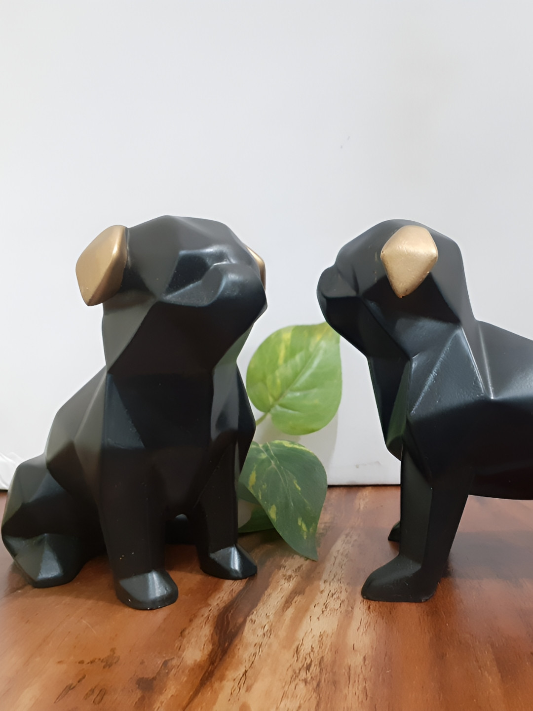 Afterstitch 3D Dog Black Polyresin Matte Living Room Set of 2 Small Showpieces -