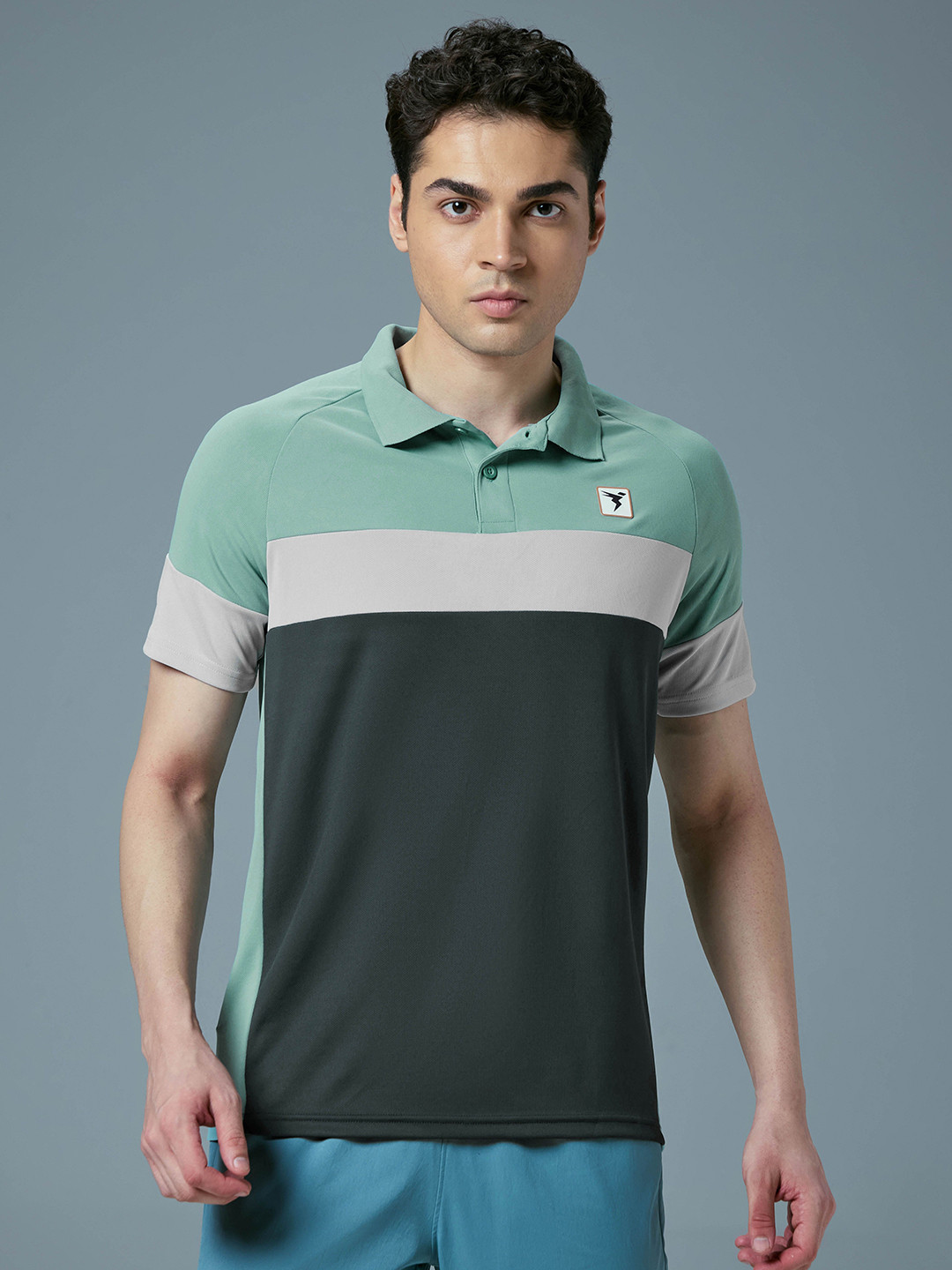 Technosport Men Colorblock Slim Fit Polo Sports T-shirt with TECHNOCOOL+