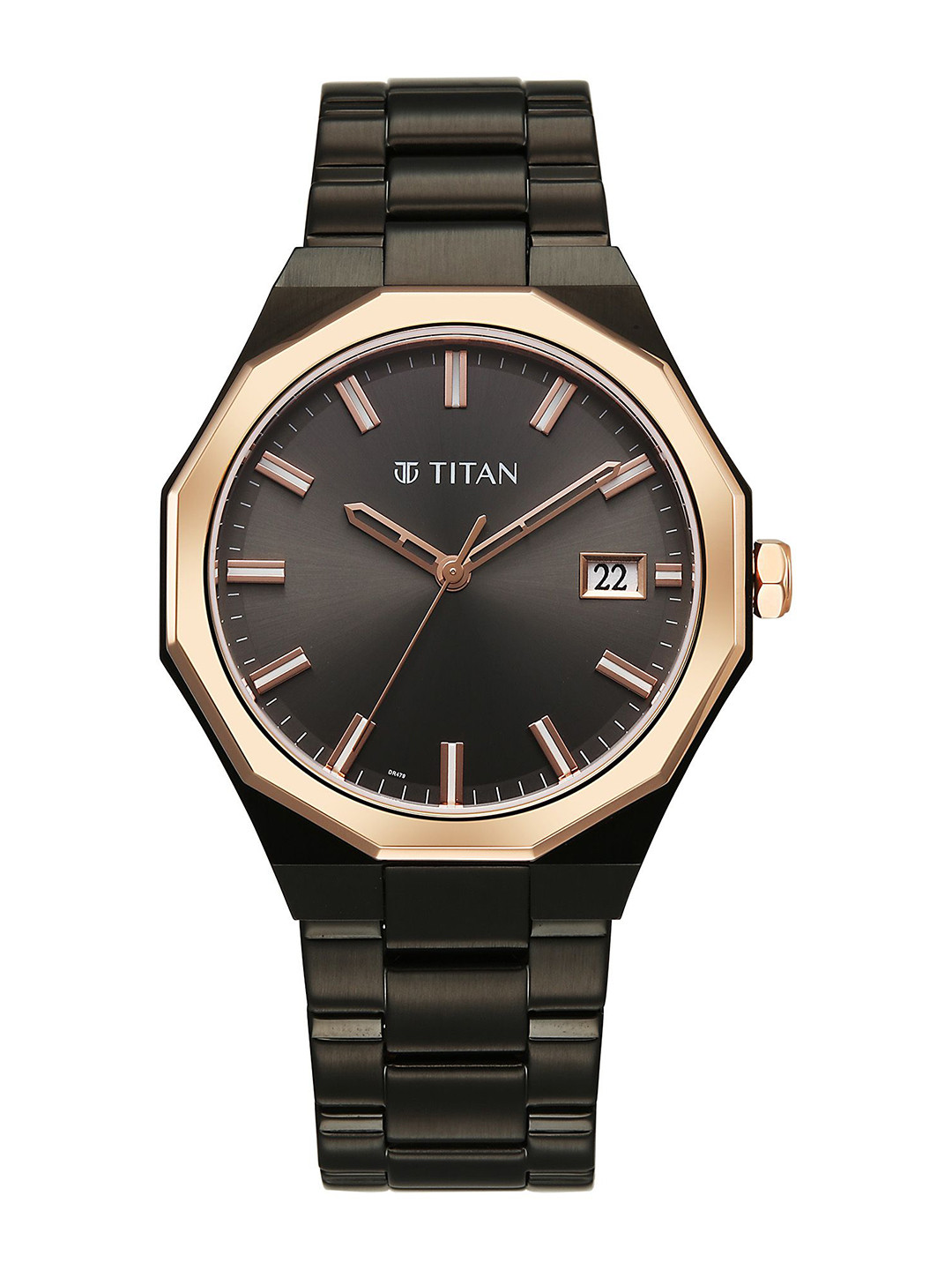 Titan Dodecagon Quartz Movement Round Dial Men's Watch - 90212KM02