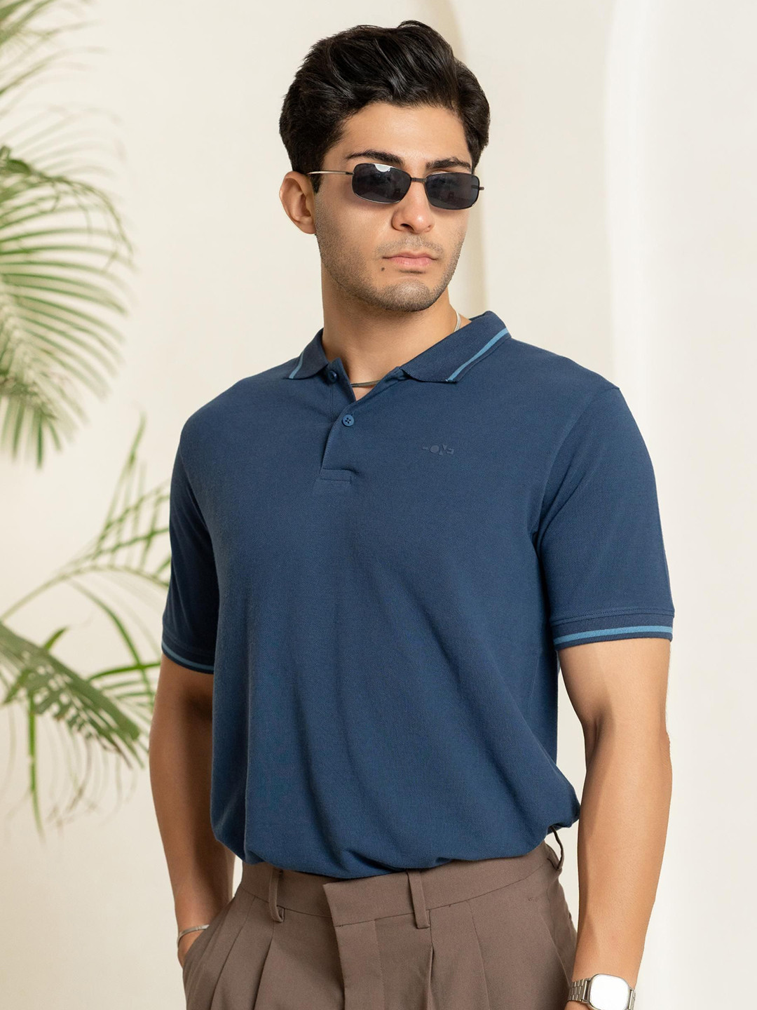 Minus One Men Short Sleeves Polo Collar T-shirt