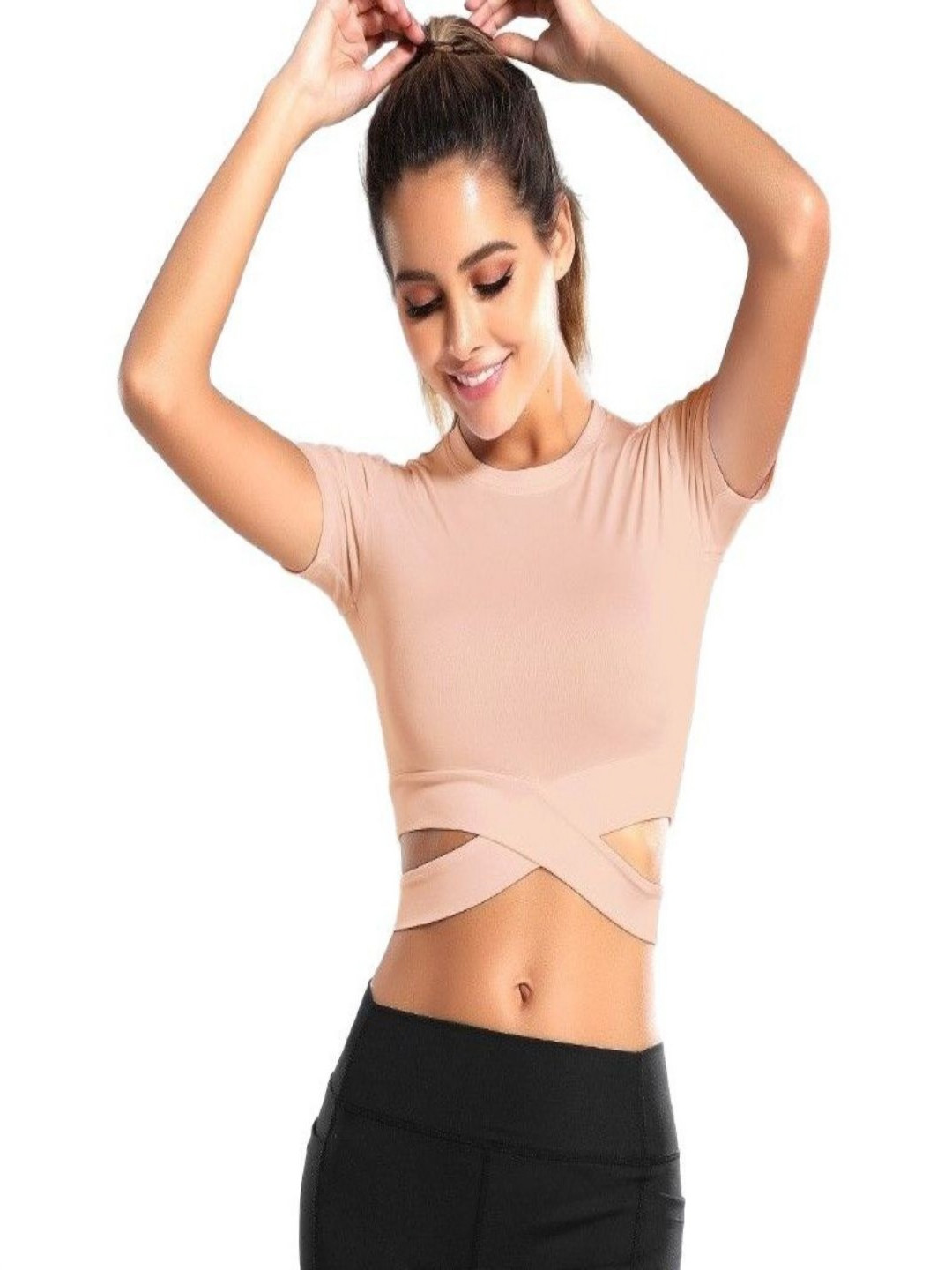 DressBerry Round Neck Cut Outs Crop Muscle Fit T-shirt