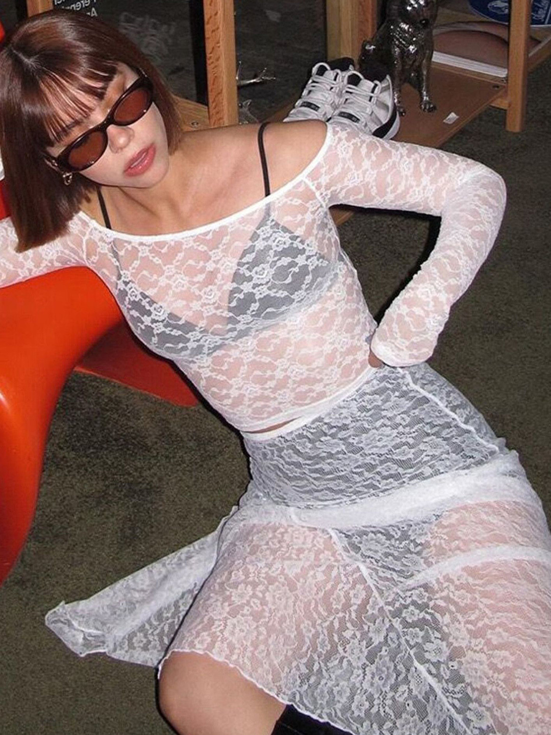 LULU & SKY Off Shoulder Lace Top With Skirt Co-Ords Set