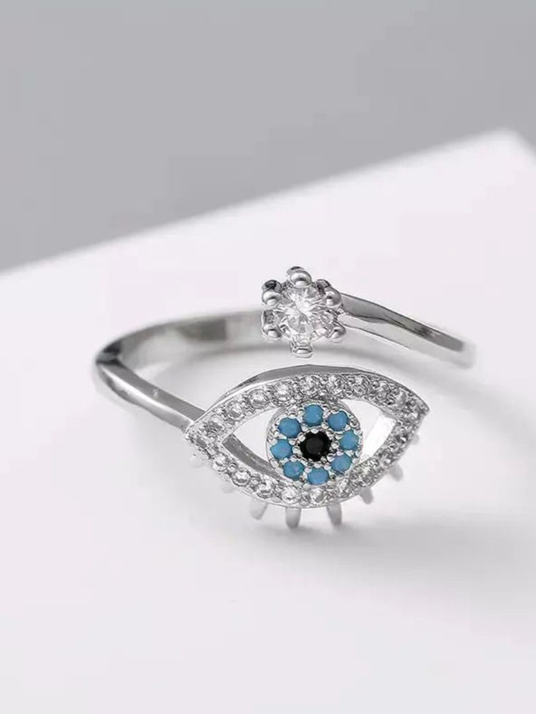 SALTY Pack of 2 Women Cute Evil Eye Adjustable Ring - Silver