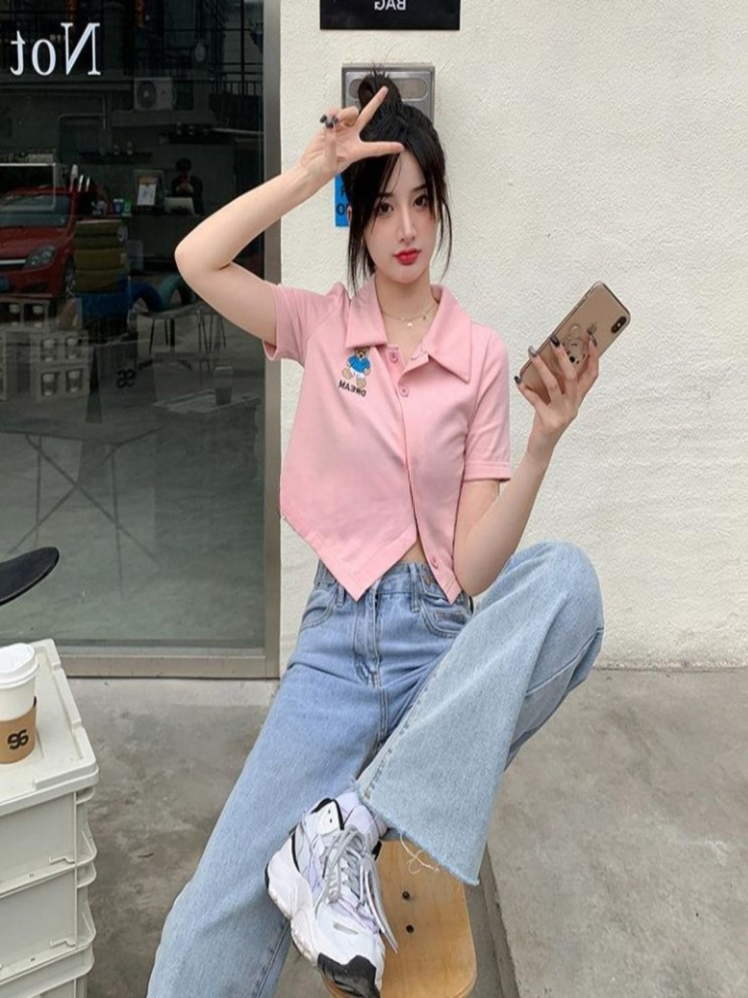 DressBerry Graphic  Polo Collar Polyester T-shirt