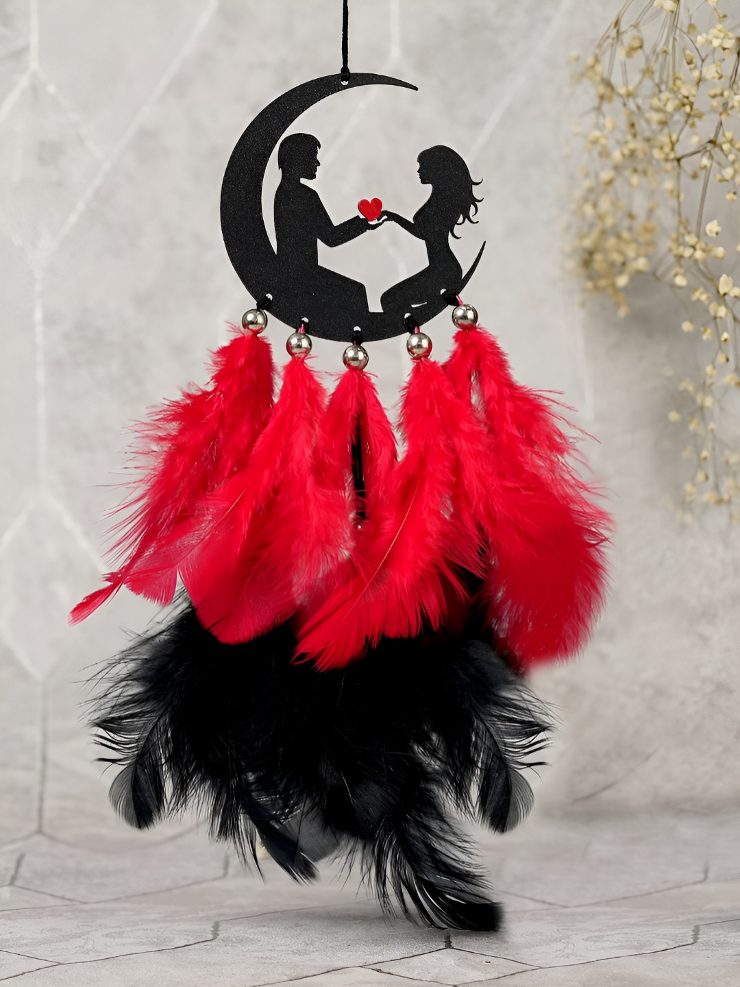 COLOR SPLASH Black & Red  Couple On Moon Car Windchimes