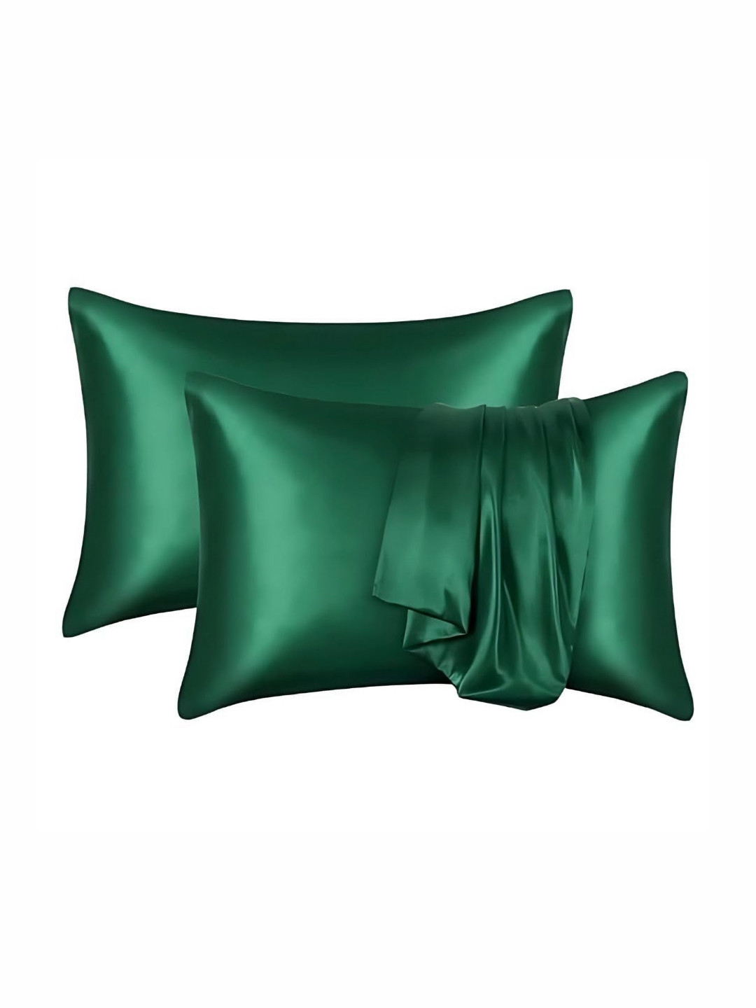 GENUINE GLOBAL DECOR 2-Pcs Dark Green Pure Silk Rectangle Pillow Cover
