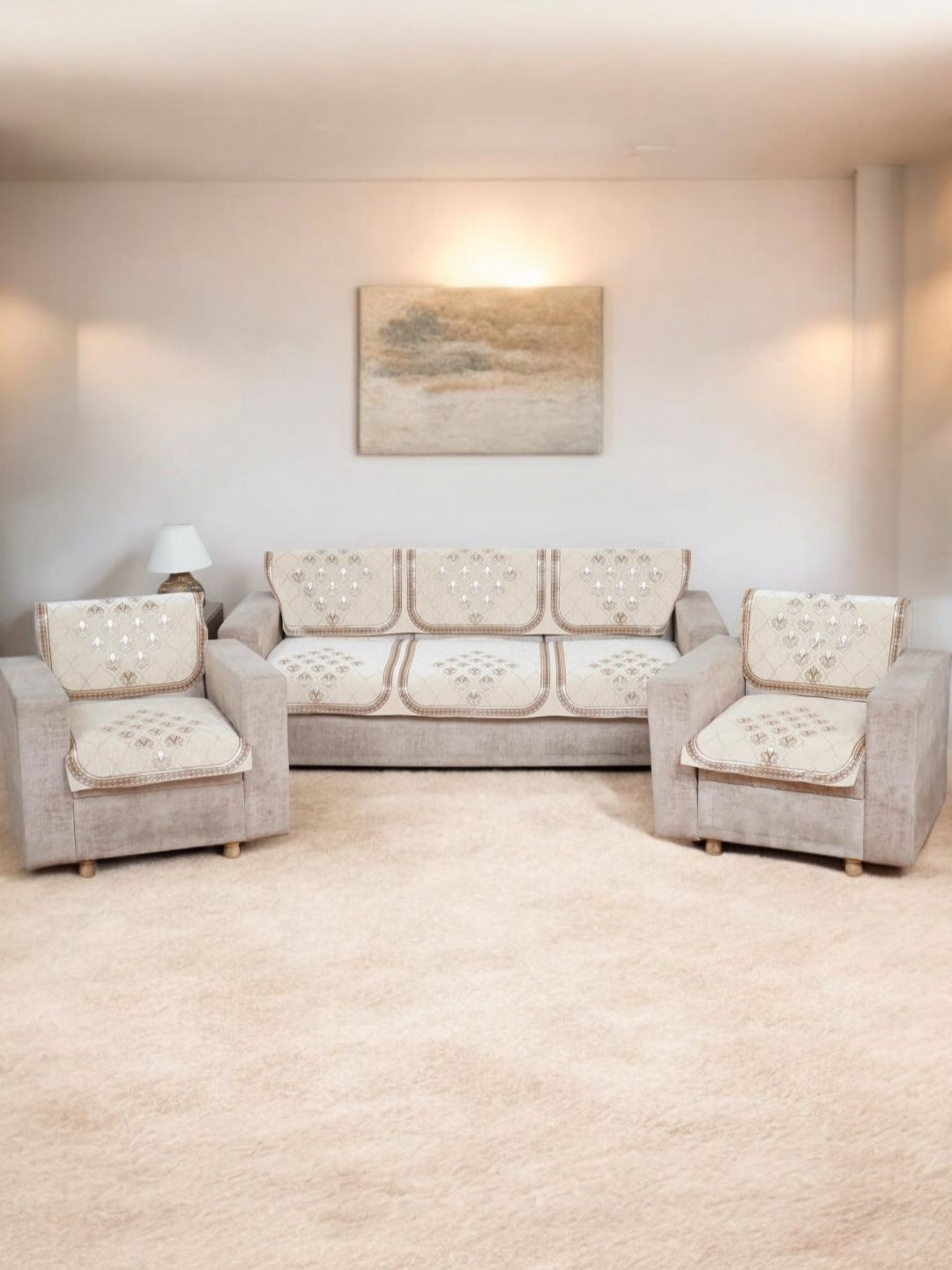 BIGGER FISH Cream-Coloured Velvet Sofa Cover