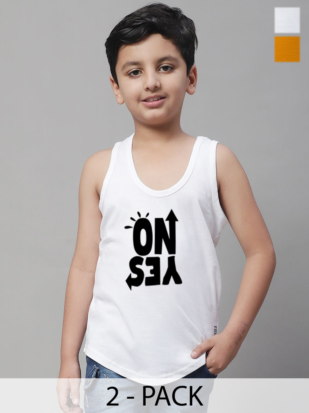 Friskers Boys 2-Pcs Printed Skin-Friendly Cotton Innerwear Vests KDC262-26-KDC266-02