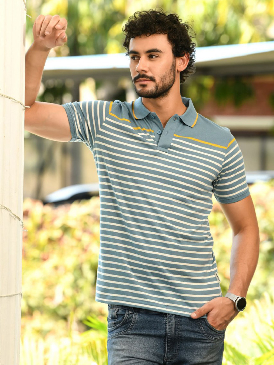 ARBOUR Men 1 Striped Regular Slim Fit T-shirt