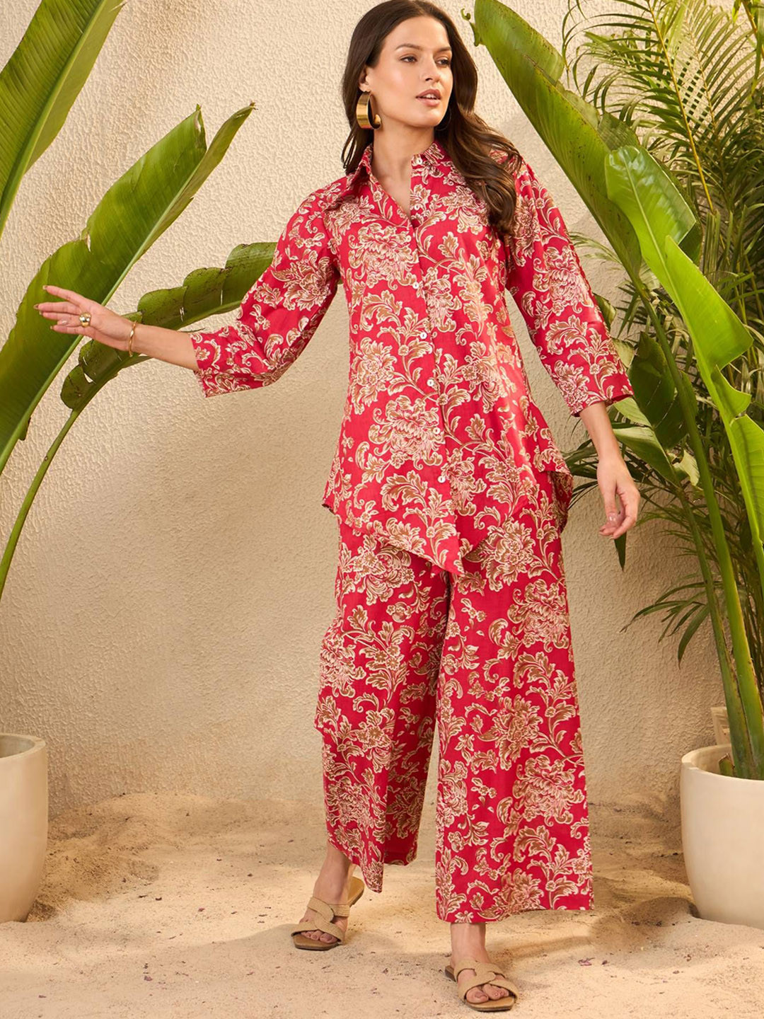 IMANA Floral Printed Pure Cotton Shirt Collared Shirt With Trousers Co-Ords