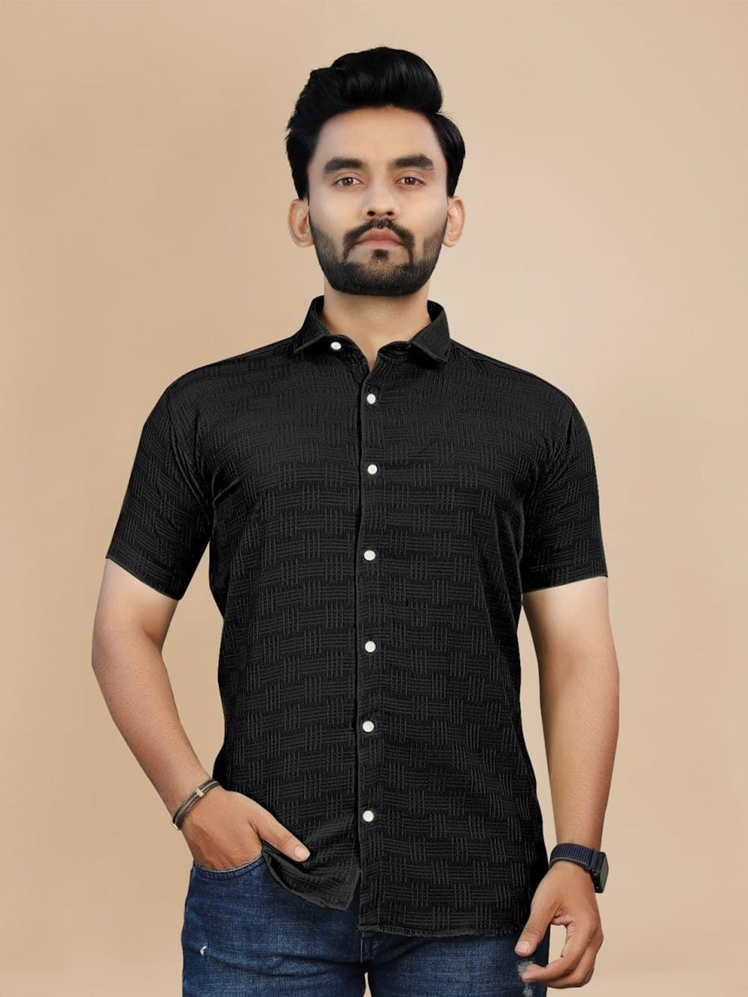 OQUENT Standard Geometric Printed Regular Fit Casual Shirt