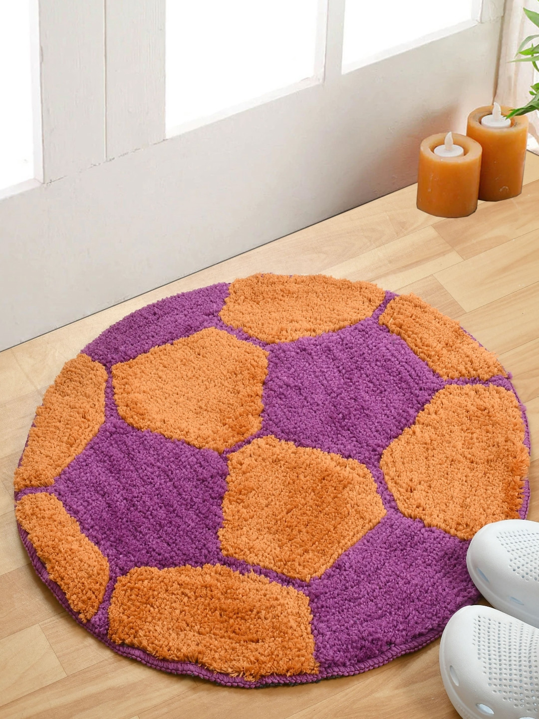 FINE TEX WORLD Brown & Red Patterned Microfibre Football Shaped Anti-Skid Doormat
