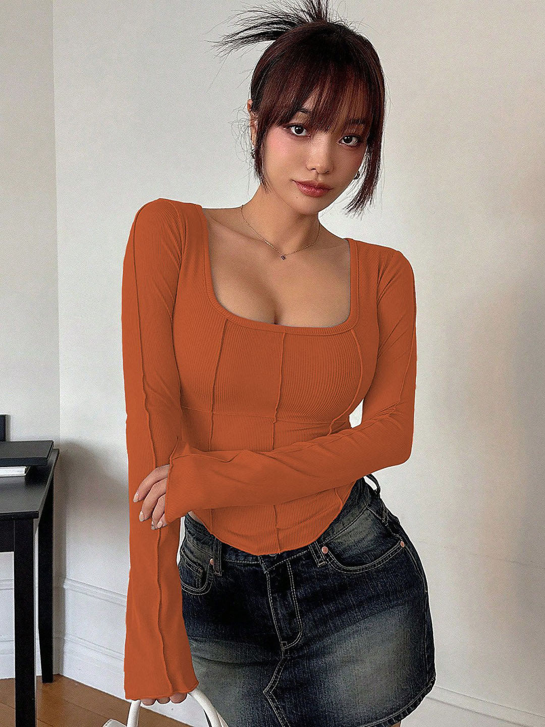CORSICA Women Square Neck Long Sleeve Top