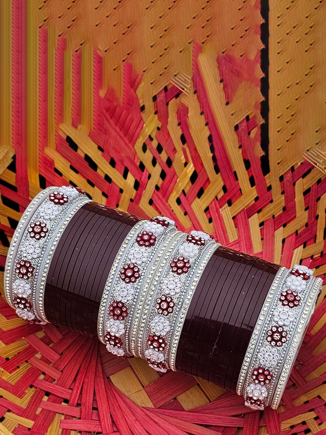 Mehpriye Set of 24 Silver Plated Floral Metal Bangles