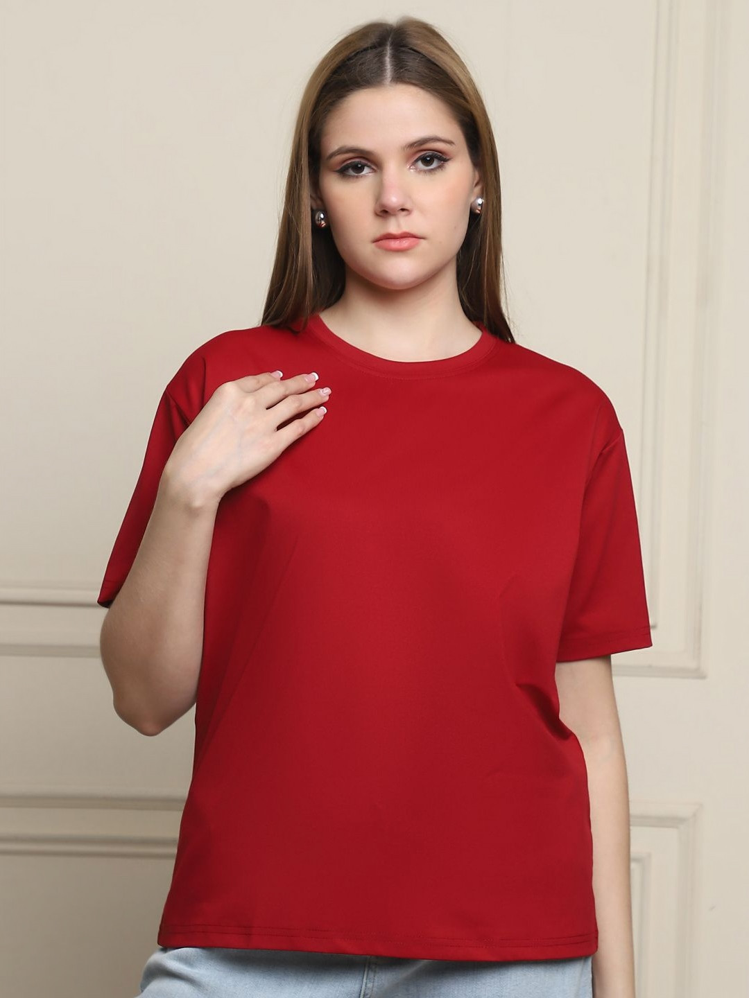 GRACIT Solid Round Neck Short Sleeves Relaxed Fit Cotton T-Shirt