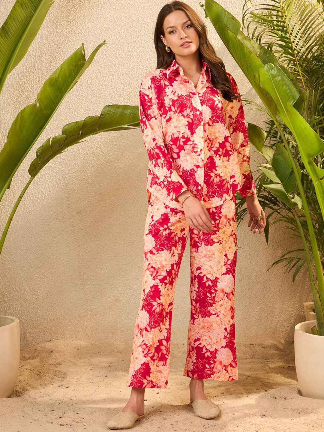 IMANA Floral Printed Pure Cotton Shirt Collared Shirt With Trousers Co-Ords