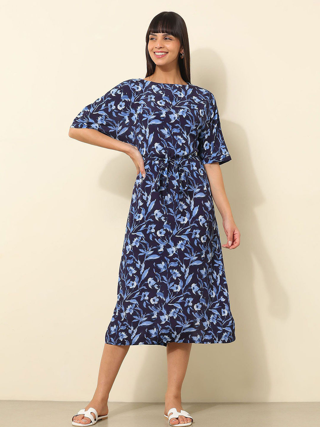 U.S. Polo Assn. Women Floral Printed Fit & Flare Midi Dress