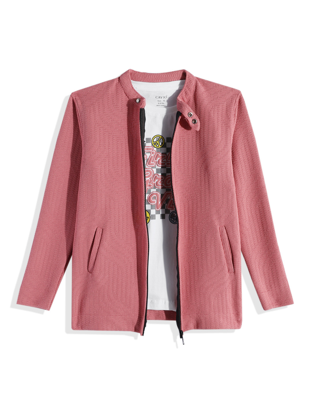 CAVIO Boys Solid zipper Jacket & Printed T-Shirt