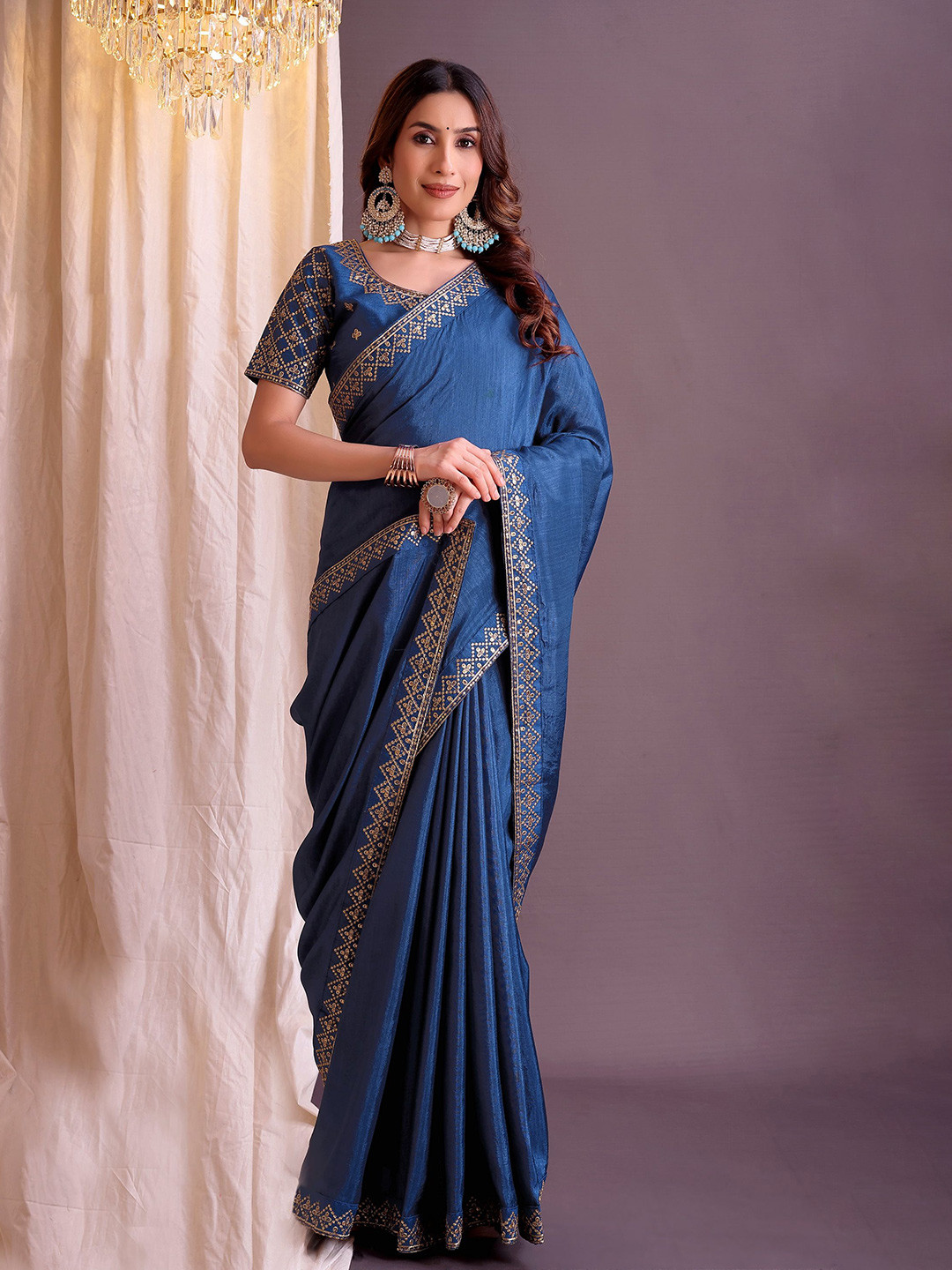 Moda Rapido Solid Embroidered Silk Cotton Regular Saree