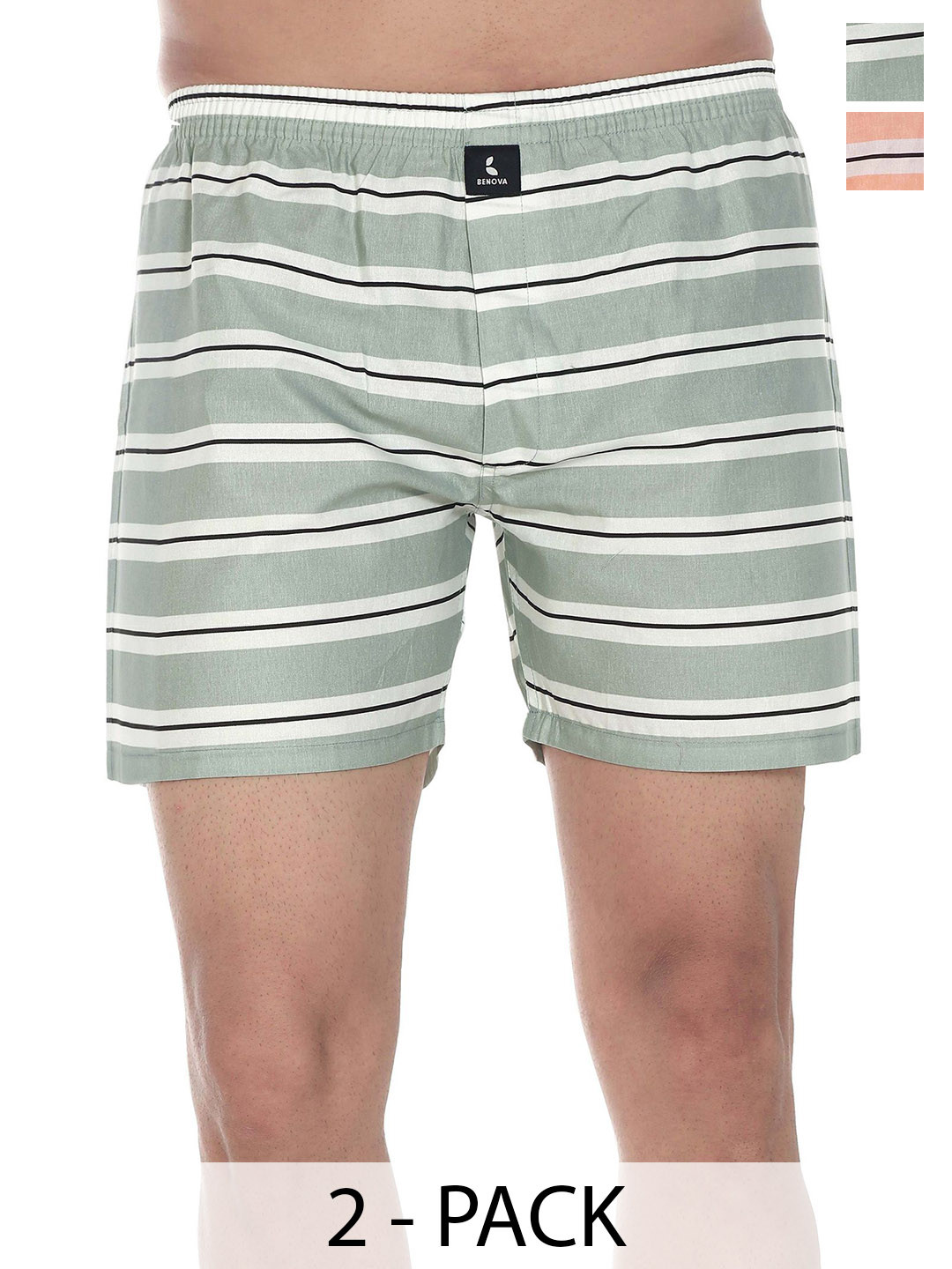 BENOVA Pack Of 2 Striped Pure Cotton Boxers BNV-24-09-P2-S