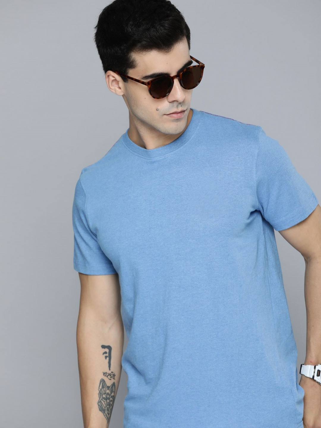 SYMBLANCE Men Solid Regular Fit Round Neck Cotton T-shirt