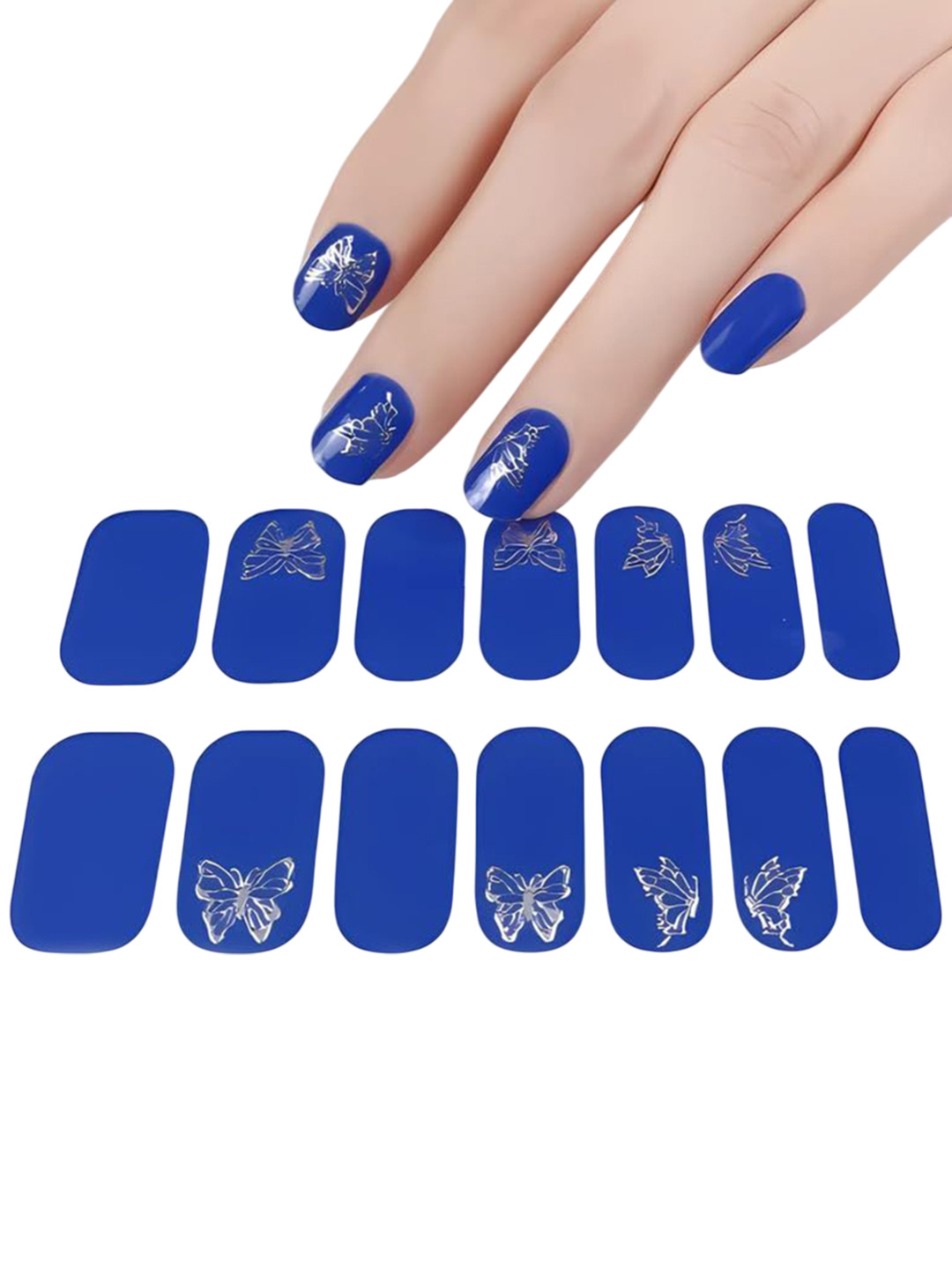 Hawtever Set Of 14 No UV Lamp Needed Nail Wraps - Butterfly Blue