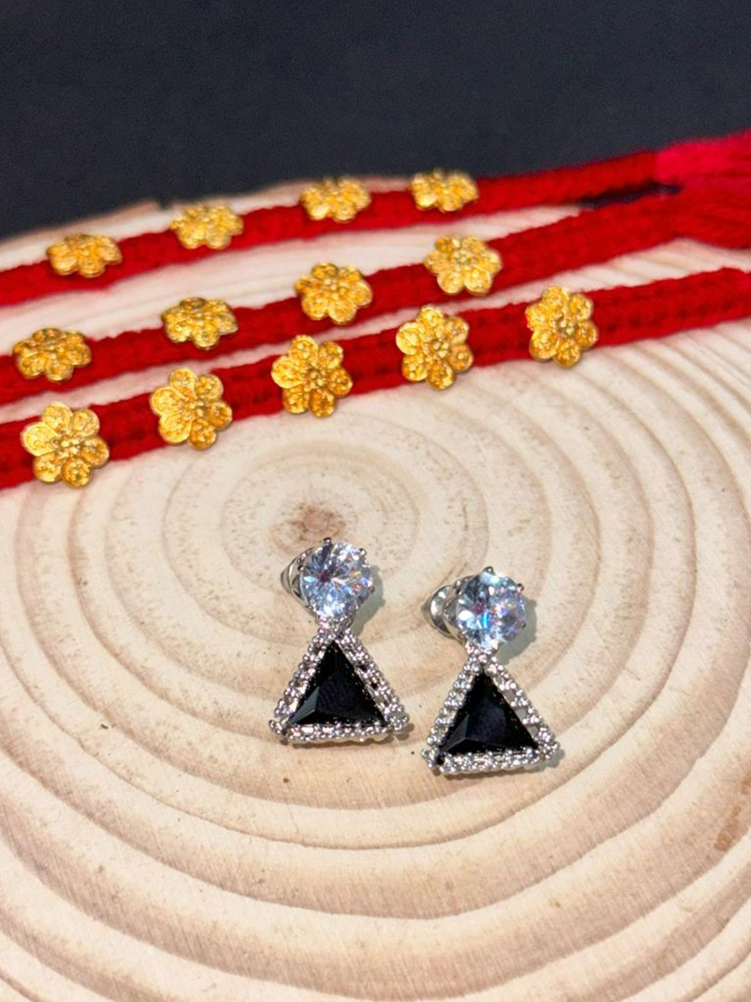 The Jewellery Tale Stainless Steel Silver Plated American Diamond Triangular Drop Earrings