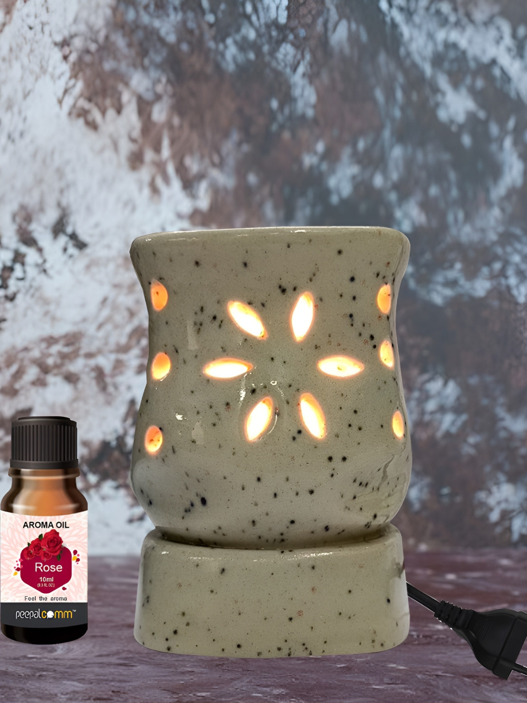 PEEPALCOMM 2Pcs White Electric Damru Shaed Diffuser With Rose Oil - 10 ml