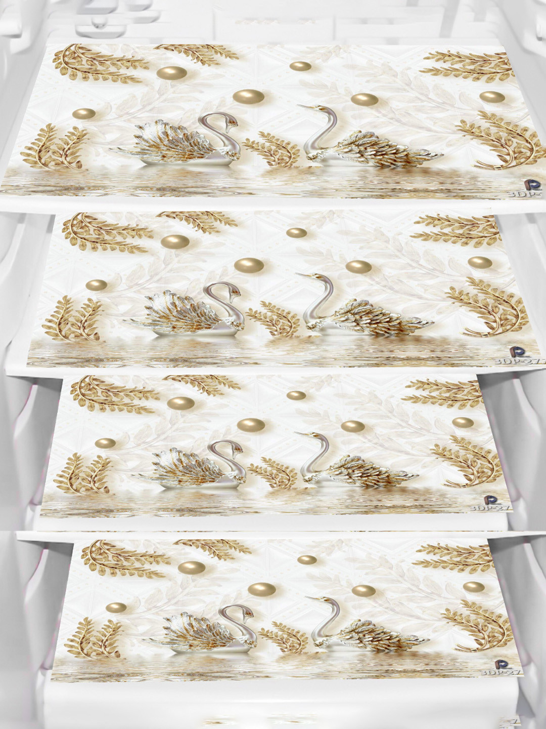 Aura 4-Pcs White & Beige  Printed FridgeMats