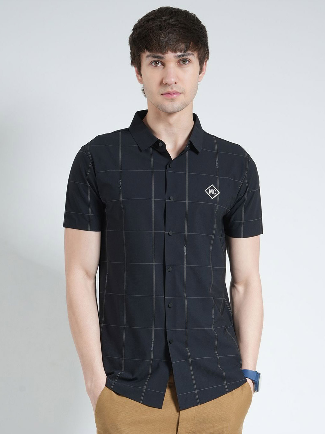 Monte Carlo Men Windowpane Checks Printed Casual Regular Fit Shirt
