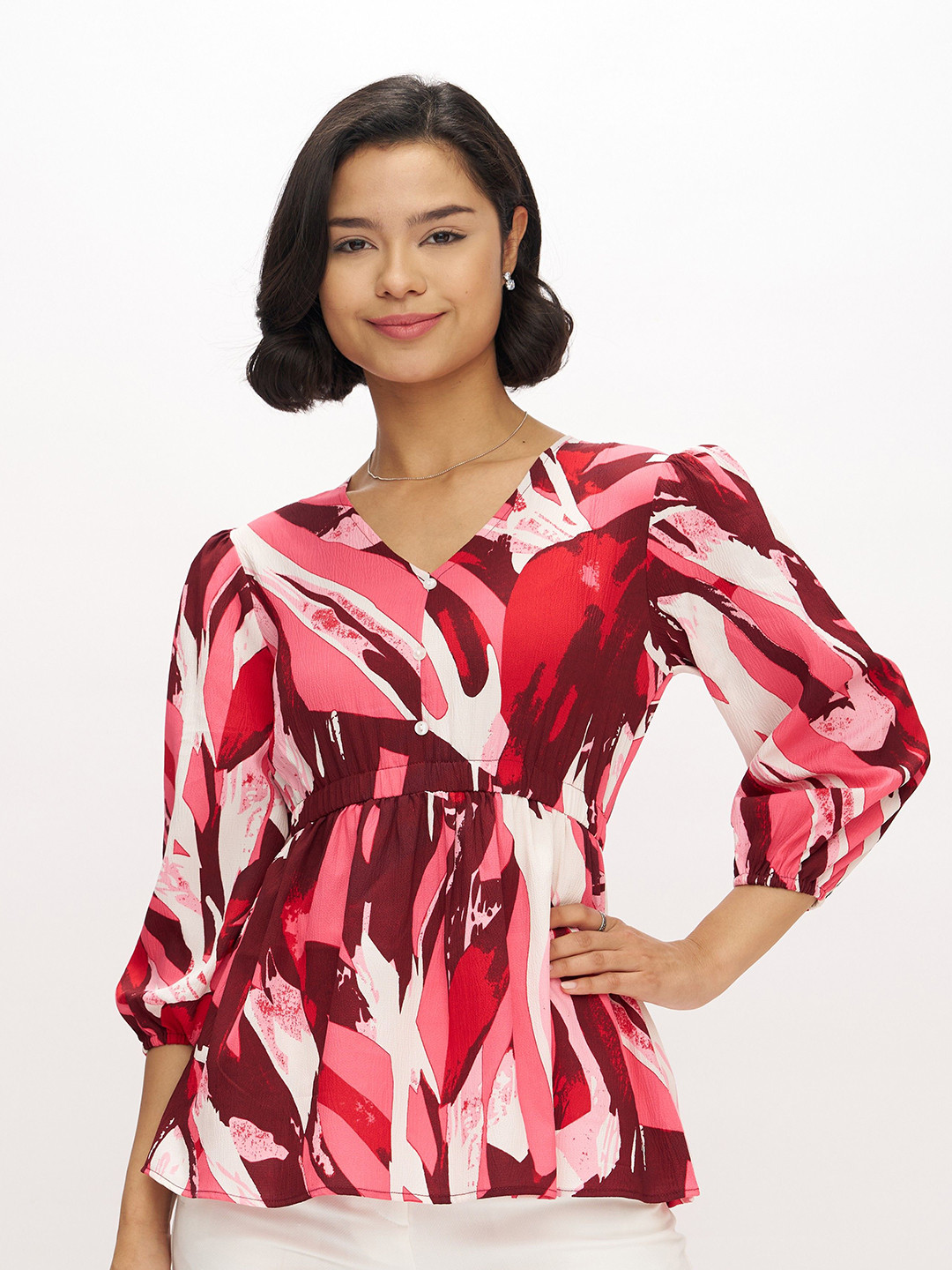 AASK Women's Polyester Printed Maroon Color Regular Top