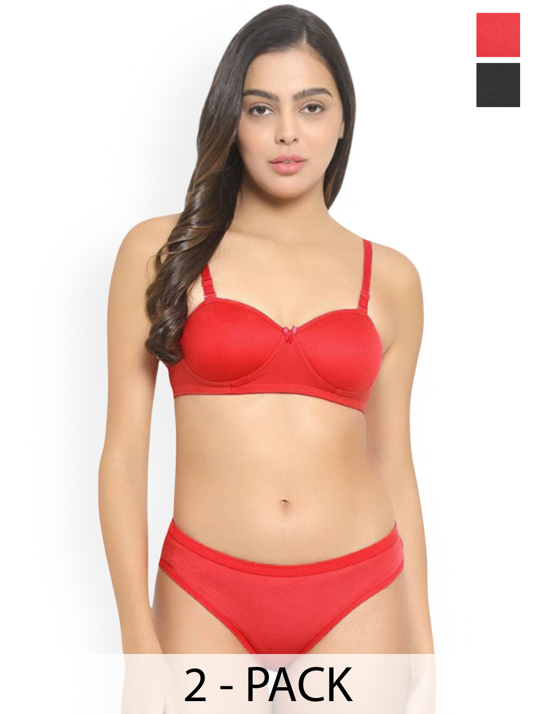 AROUSY Pack Of 2 Cotton Lightly Padded Lingerie Sets J_Demi-Set_R,Bl