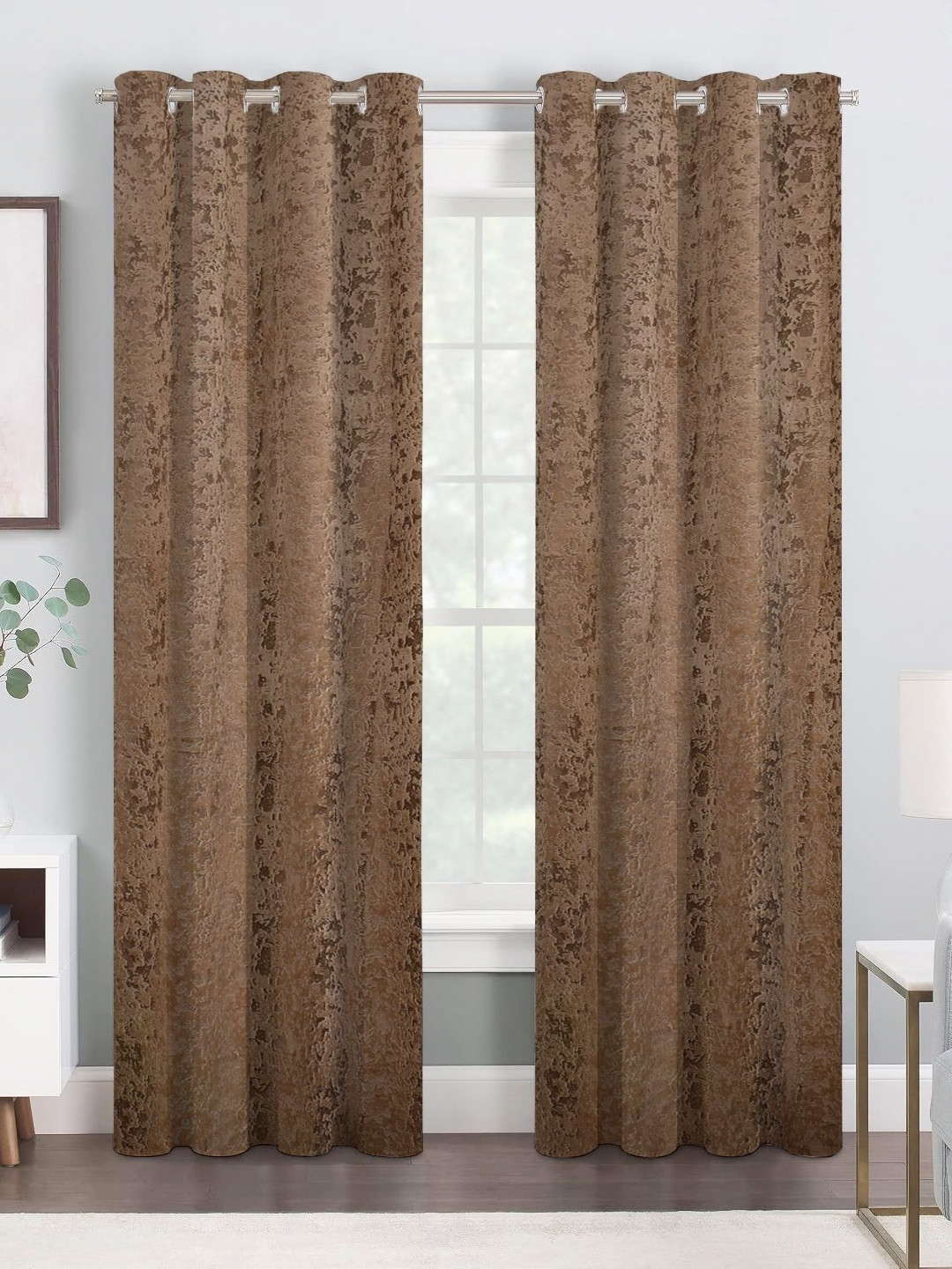 IVAZA Brown & Beige Set of 2 Black Out Door Curtain