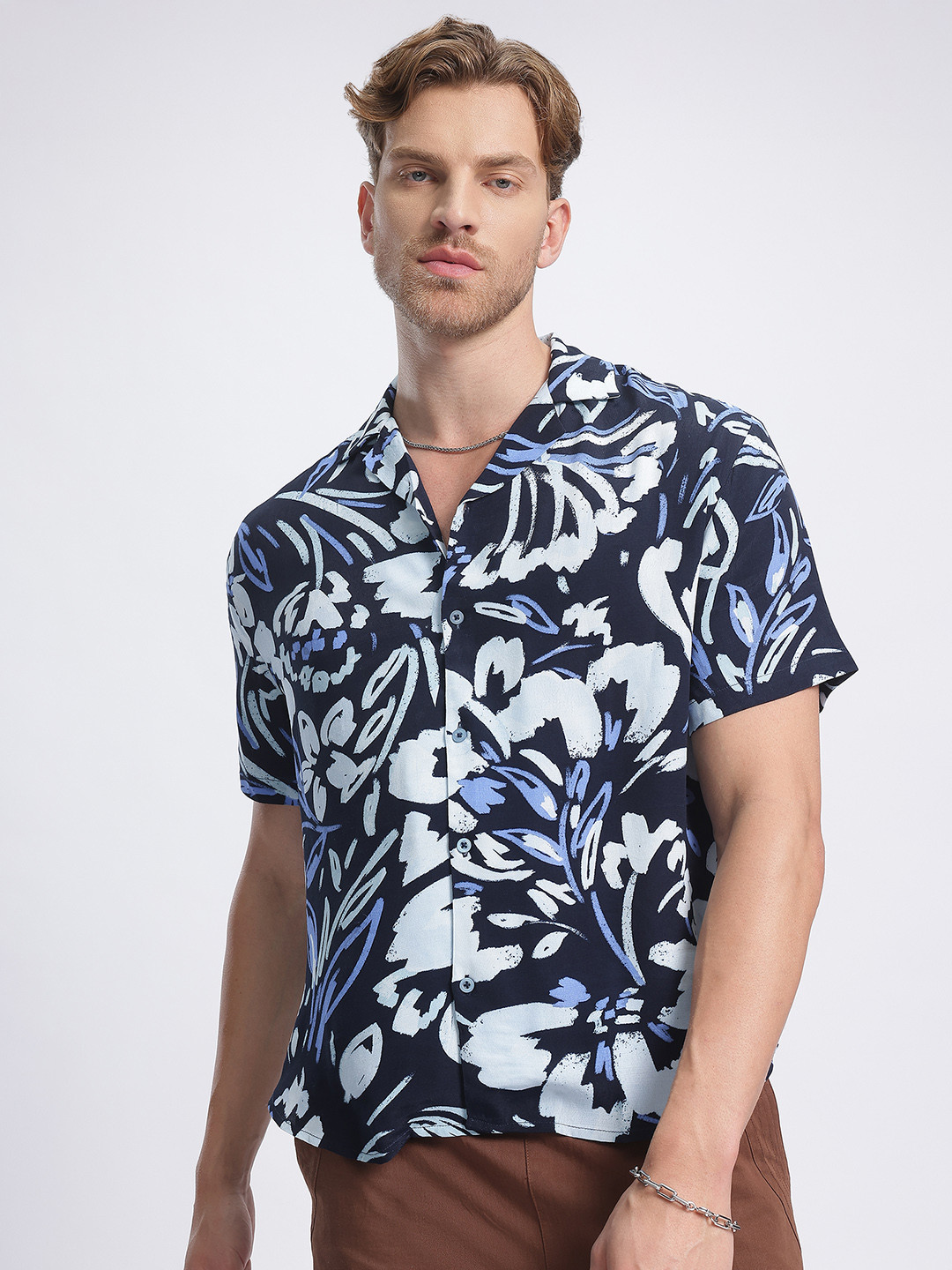 glitchez Floral Printed Bowling Relaxed Fit Shirt